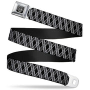 BD Wings Logo CLOSE-UP Full Color Black Silver Seatbelt Belt - Zig Zag Black/Gray/White Webbing Seatbelt Belts Buckle-Down