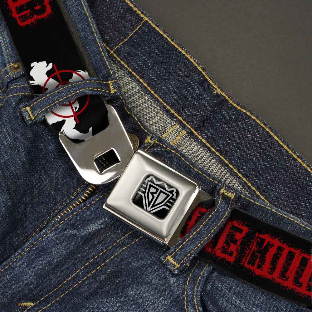 BD Wings Logo CLOSE-UP Full Color Black Silver Seatbelt Belt - ZOMBIE KILLER Zombie Target Black/White/Red Webbing Seatbelt Belts Buckle-Down
