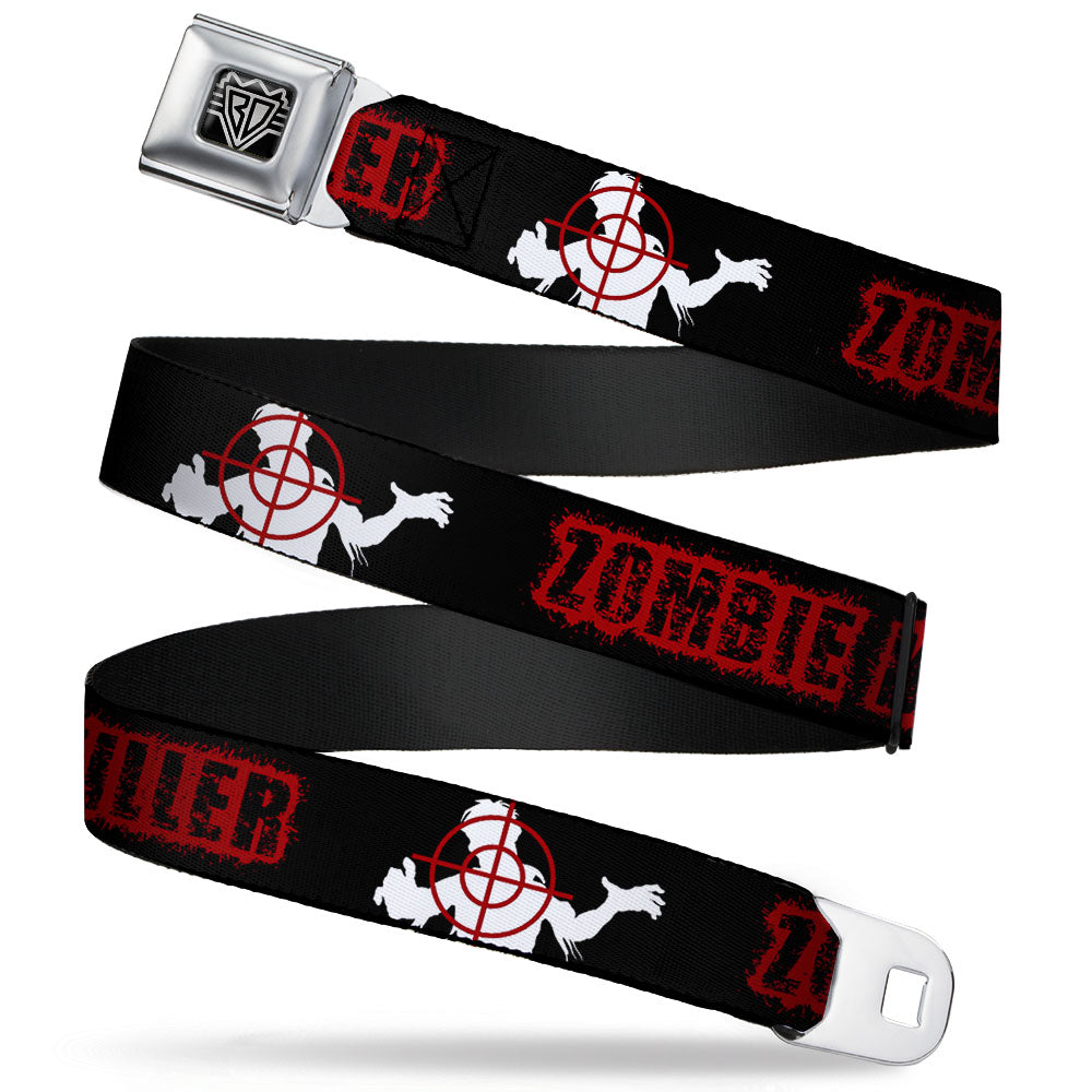BD Wings Logo CLOSE-UP Full Color Black Silver Seatbelt Belt - ZOMBIE KILLER Zombie Target Black/White/Red Webbing Seatbelt Belts Buckle-Down