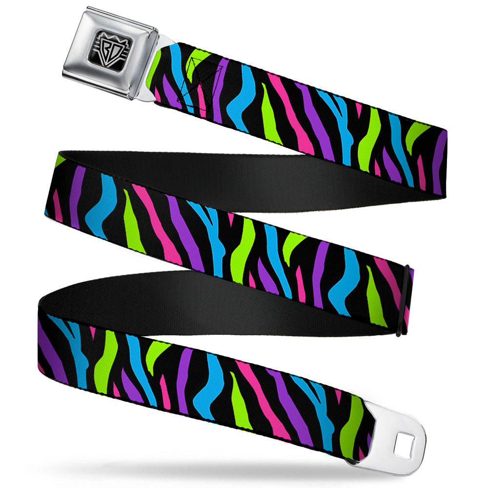 BD Wings Logo CLOSE-UP Full Color Black Silver Seatbelt Belt - Zebra Black/Blue/Green/Pink/Purple Webbing Seatbelt Belts Buckle-Down