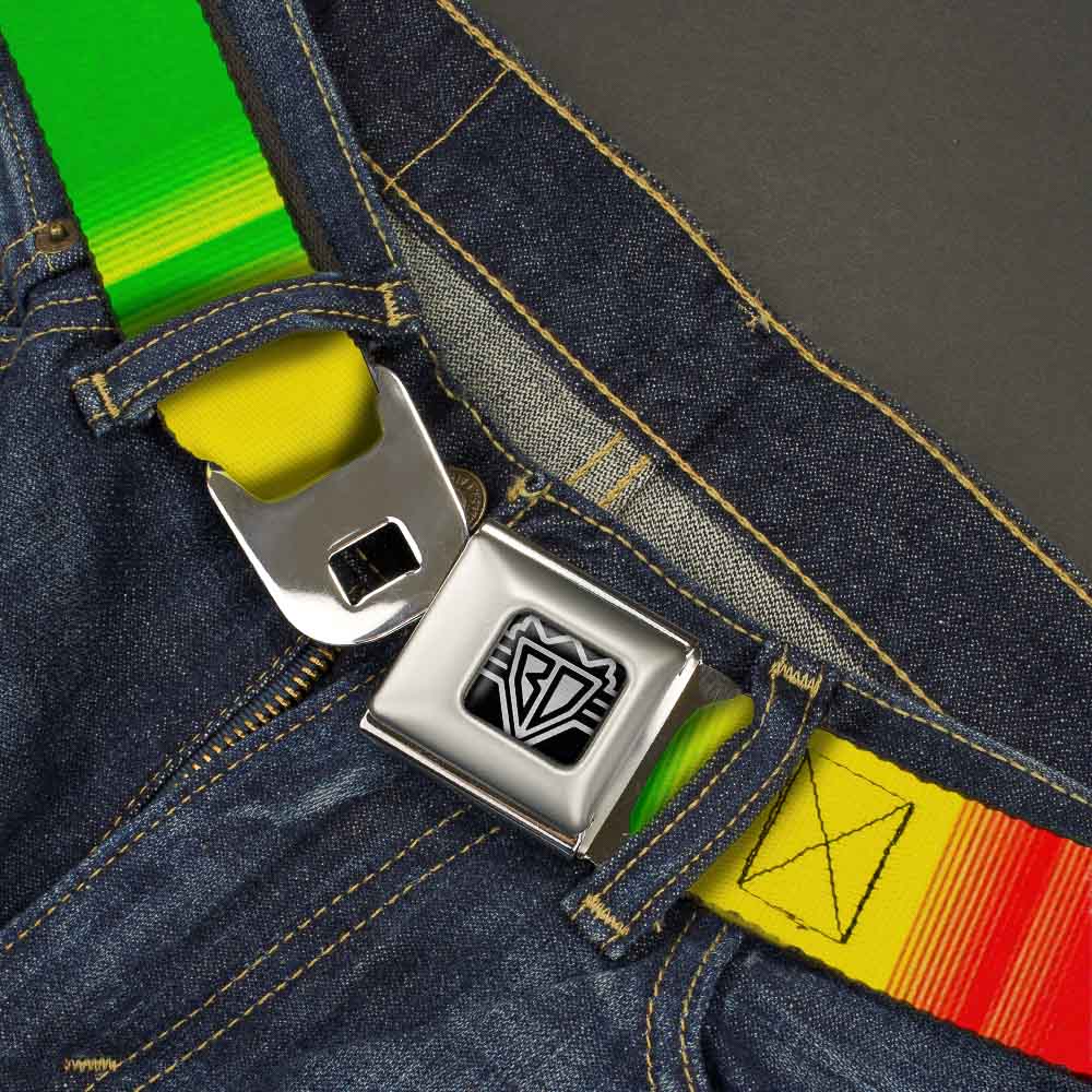 BD Wings Logo CLOSE-UP Full Color Black Silver Seatbelt Belt - Zarape4 Vertical Rasta Webbing Seatbelt Belts Buckle-Down