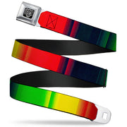 BD Wings Logo CLOSE-UP Full Color Black Silver Seatbelt Belt - Zarape4 Vertical Rasta Webbing Seatbelt Belts Buckle-Down