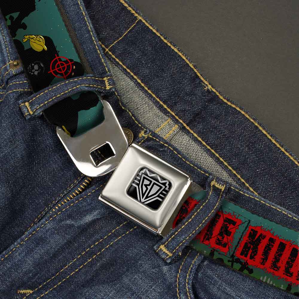 BD Wings Logo CLOSE-UP Full Color Black Silver Seatbelt Belt - ZOMBIE KILLER Zombie March Green/Red/Black Webbing Seatbelt Belts Buckle-Down