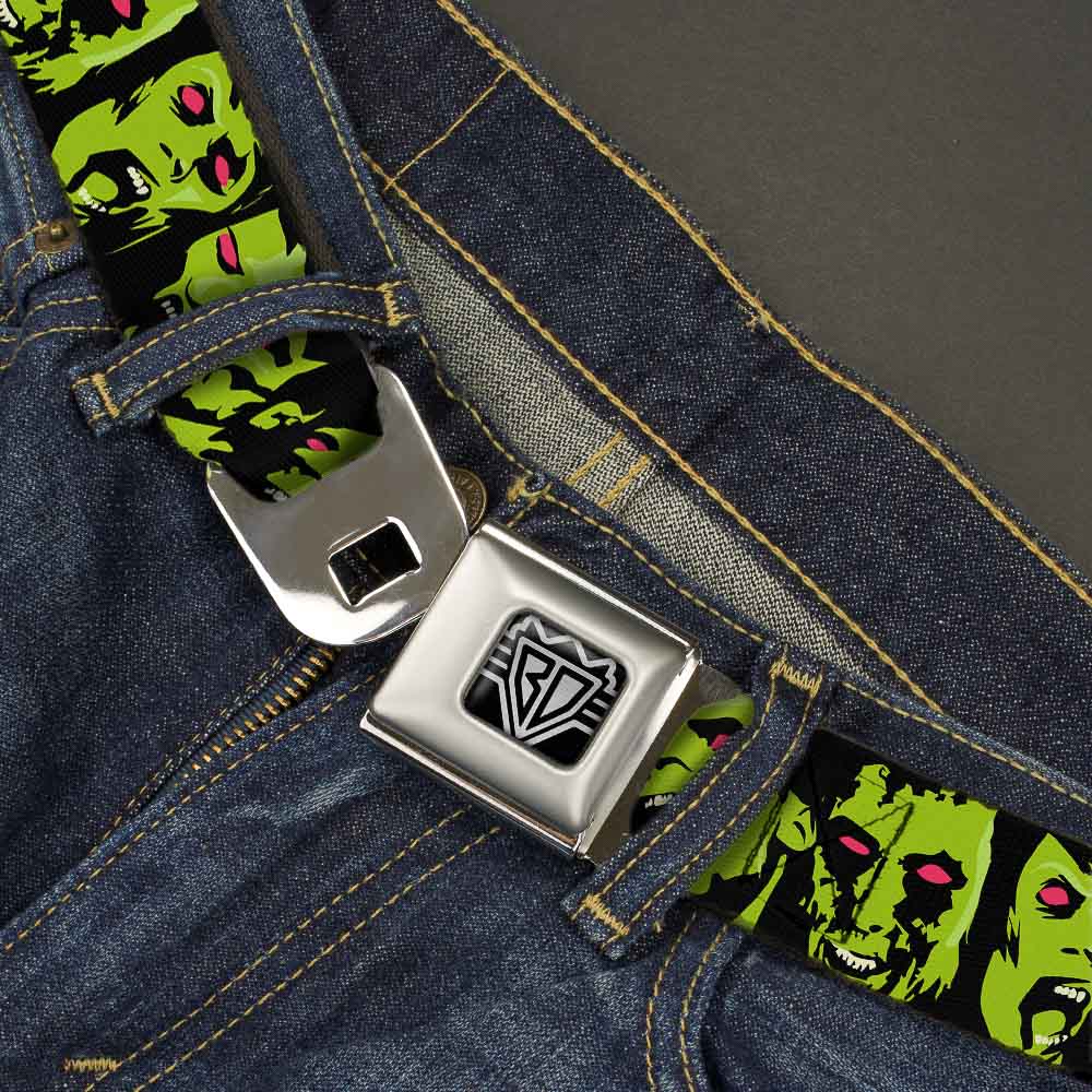 BD Wings Logo CLOSE-UP Full Color Black Silver Seatbelt Belt - Zombie Expressions Black/Green/Red Webbing Seatbelt Belts Buckle-Down