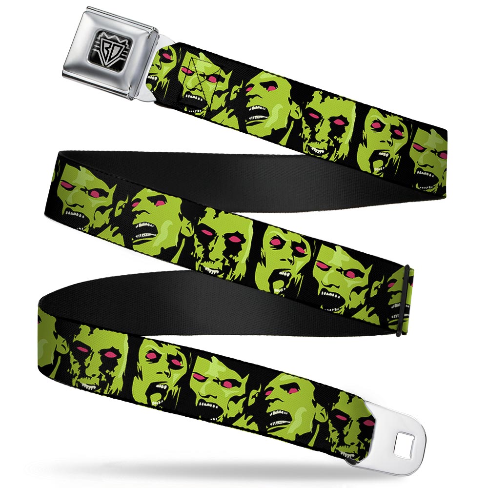 BD Wings Logo CLOSE-UP Full Color Black Silver Seatbelt Belt - Zombie Expressions Black/Green/Red Webbing Seatbelt Belts Buckle-Down