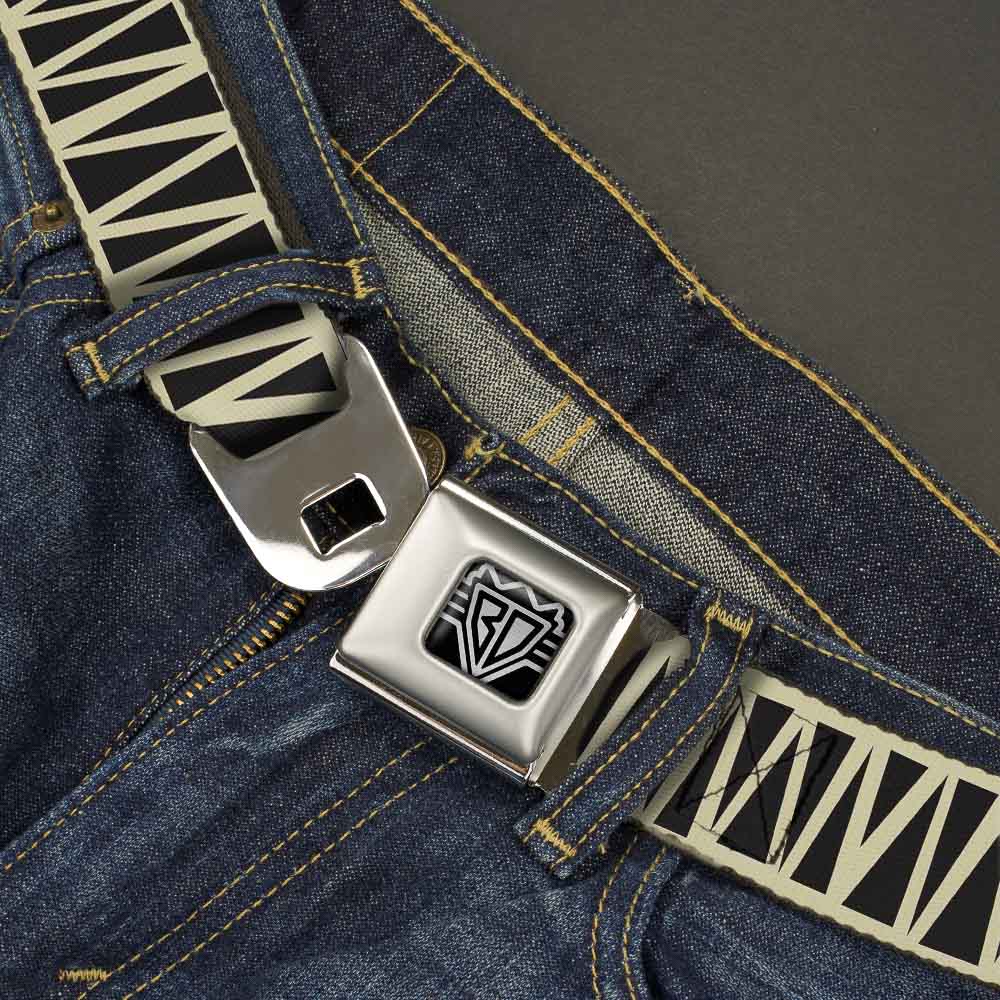 BD Wings Logo CLOSE-UP Full Color Black Silver Seatbelt Belt - Zig Zag Doodle Cream/Black Webbing Seatbelt Belts Buckle-Down
