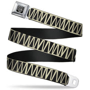 BD Wings Logo CLOSE-UP Full Color Black Silver Seatbelt Belt - Zig Zag Doodle Cream/Black Webbing Seatbelt Belts Buckle-Down
