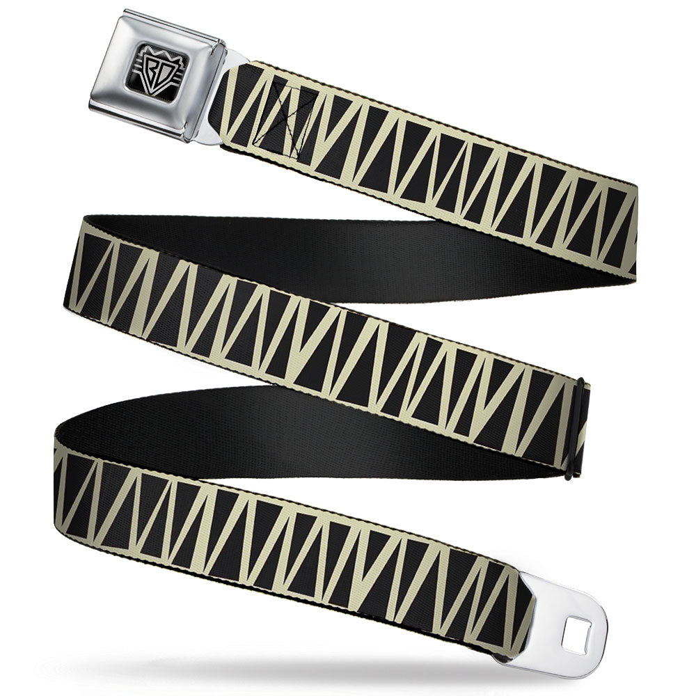 BD Wings Logo CLOSE-UP Full Color Black Silver Seatbelt Belt - Zig Zag Doodle Cream/Black Webbing Seatbelt Belts Buckle-Down