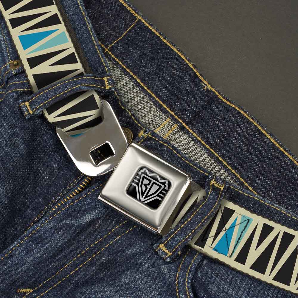 BD Wings Logo CLOSE-UP Full Color Black Silver Seatbelt Belt - Zig Zag Doodle Cream/Black/Blues Webbing Seatbelt Belts Buckle-Down