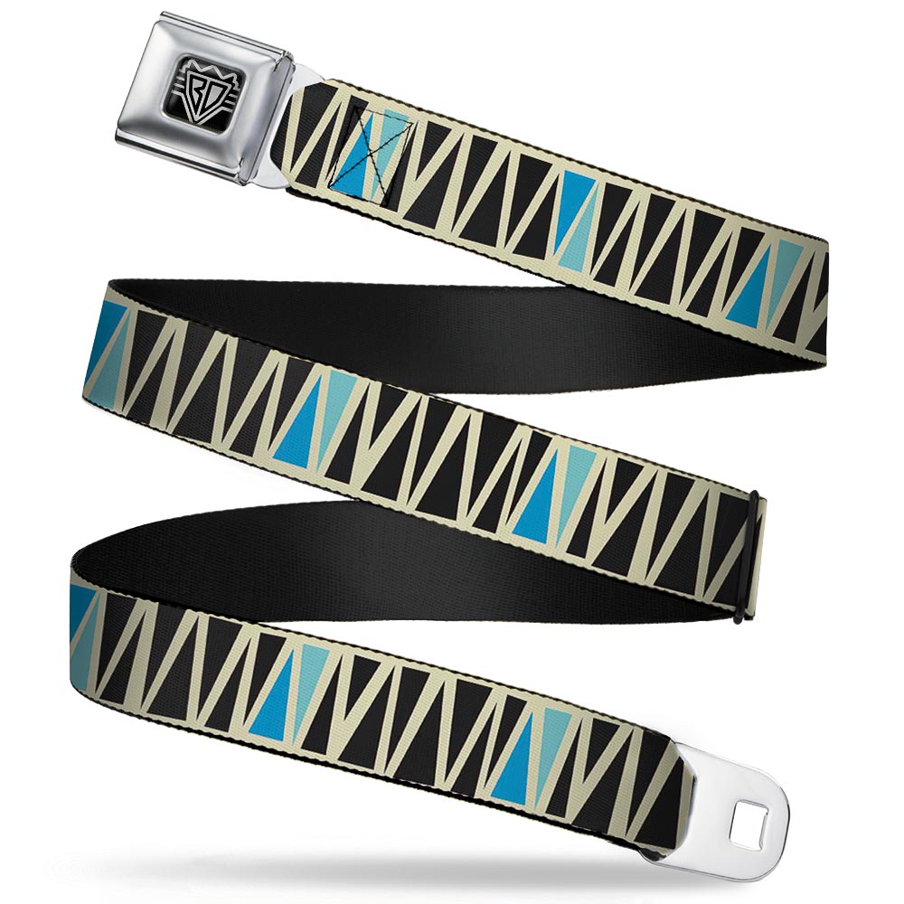 BD Wings Logo CLOSE-UP Full Color Black Silver Seatbelt Belt - Zig Zag Doodle Cream/Black/Blues Webbing Seatbelt Belts Buckle-Down