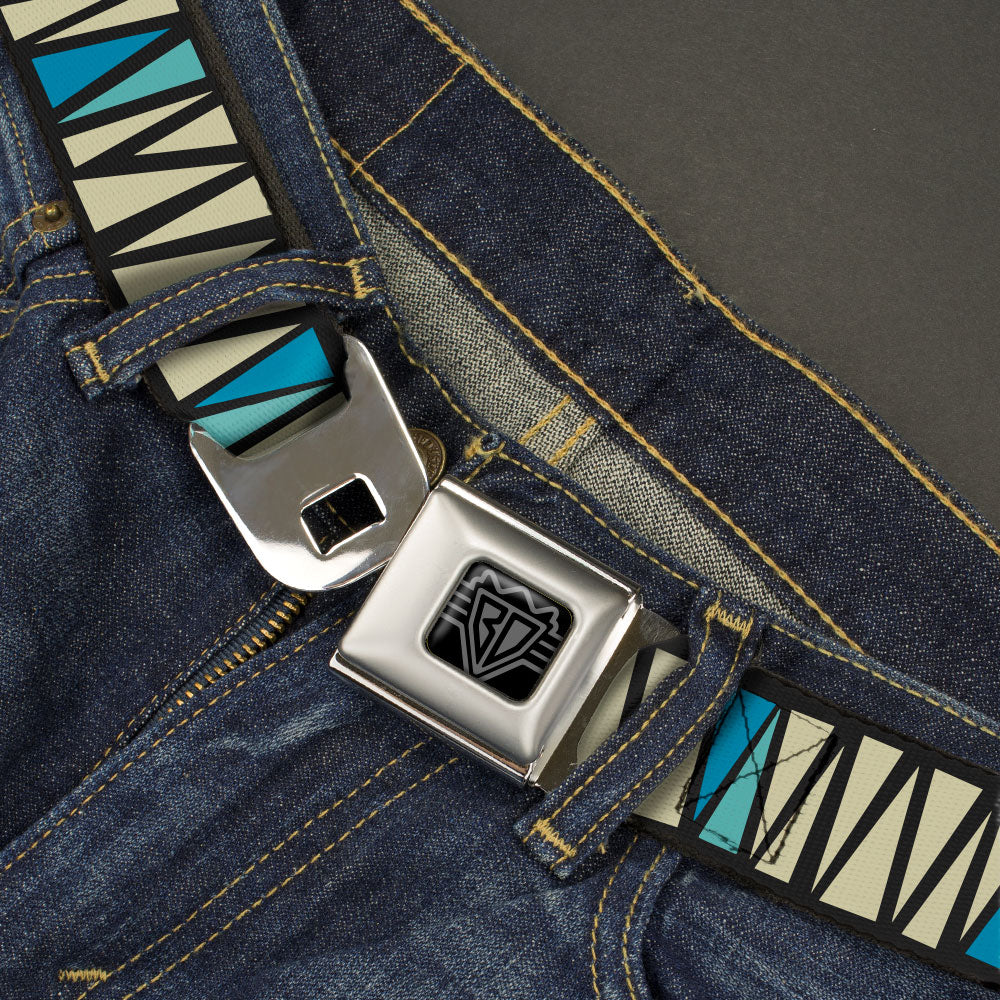 BD Wings Logo CLOSE-UP Full Color Black Silver Seatbelt Belt - Zig Zag Doodle Black/Cream/Blues Webbing Seatbelt Belts Buckle-Down