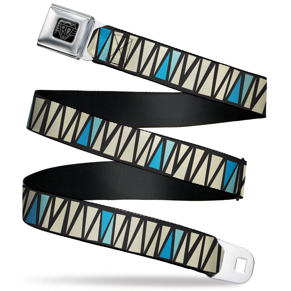 BD Wings Logo CLOSE-UP Full Color Black Silver Seatbelt Belt - Zig Zag Doodle Black/Cream/Blues Webbing Seatbelt Belts Buckle-Down