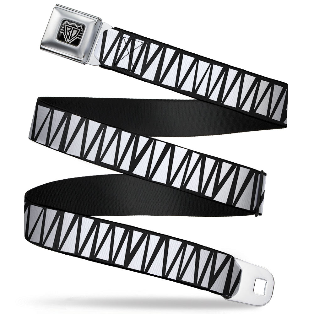 BD Wings Logo CLOSE-UP Full Color Black Silver Seatbelt Belt - Zig Zag Doodle Black/White Webbing Seatbelt Belts Buckle-Down