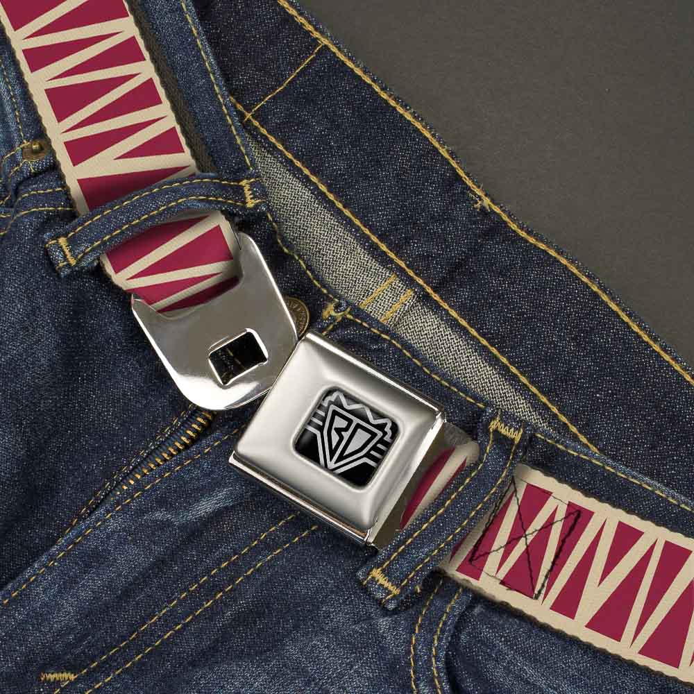 BD Wings Logo CLOSE-UP Full Color Black Silver Seatbelt Belt - Zig Zag Doodle Tan/Red Webbing Seatbelt Belts Buckle-Down