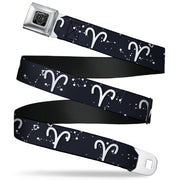 BD Wings Logo CLOSE-UP Full Color Black Silver Seatbelt Belt - Zodiac Aries Symbol/Constellations Black/White Webbing Seatbelt Belts Buckle-Down