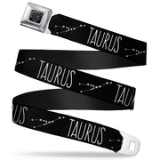 BD Wings Logo CLOSE-UP Full Color Black Silver Seatbelt Belt - Zodiac TAURUS/Constellation Black/White Webbing Seatbelt Belts Buckle-Down