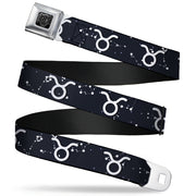 BD Wings Logo CLOSE-UP Full Color Black Silver Seatbelt Belt - Zodiac Taurus Symbol/Constellations Black/White Webbing Seatbelt Belts Buckle-Down