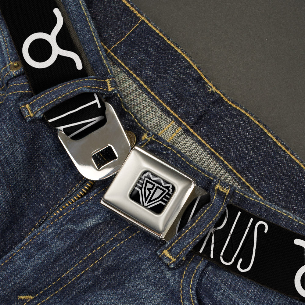BD Wings Logo CLOSE-UP Full Color Black Silver Seatbelt Belt - Zodiac TAURUS/Symbol Black/White Webbing Seatbelt Belts Buckle-Down