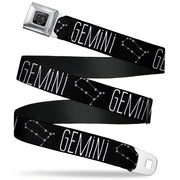 BD Wings Logo CLOSE-UP Full Color Black Silver Seatbelt Belt - Zodiac GEMINI/Constellation Black/White Webbing Seatbelt Belts Buckle-Down