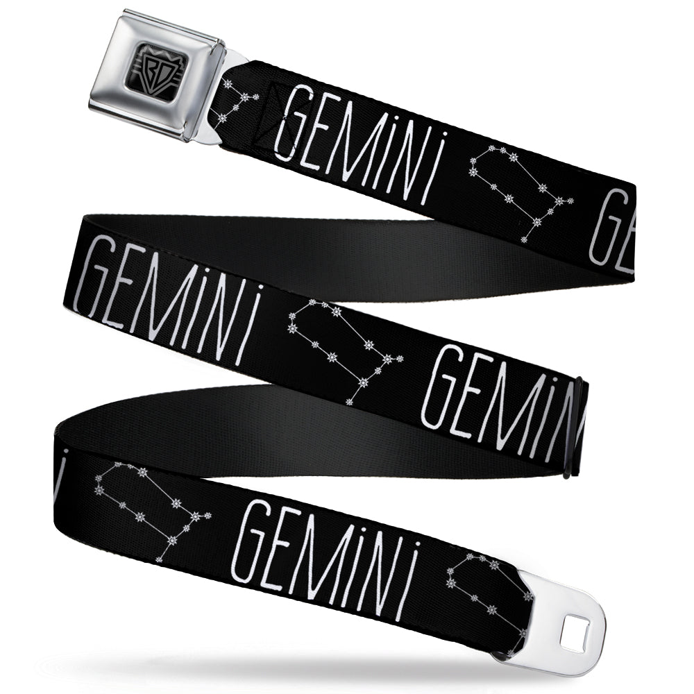 BD Wings Logo CLOSE-UP Full Color Black Silver Seatbelt Belt - Zodiac GEMINI/Constellation Black/White Webbing Seatbelt Belts Buckle-Down