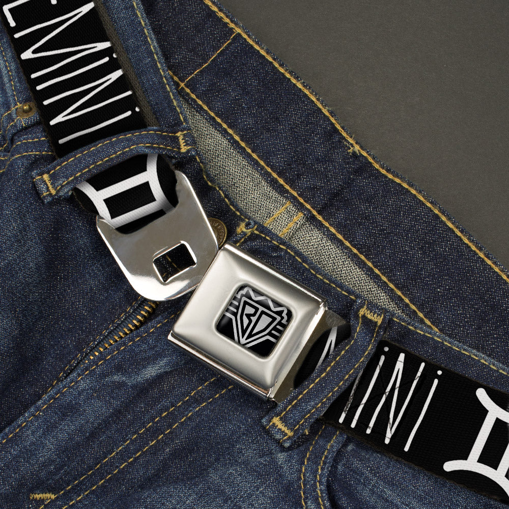 BD Wings Logo CLOSE-UP Full Color Black Silver Seatbelt Belt - Zodiac GEMINI/Symbol Black/White Webbing Seatbelt Belts Buckle-Down