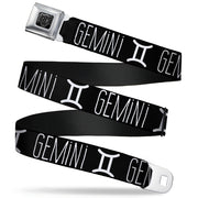 BD Wings Logo CLOSE-UP Full Color Black Silver Seatbelt Belt - Zodiac GEMINI/Symbol Black/White Webbing Seatbelt Belts Buckle-Down