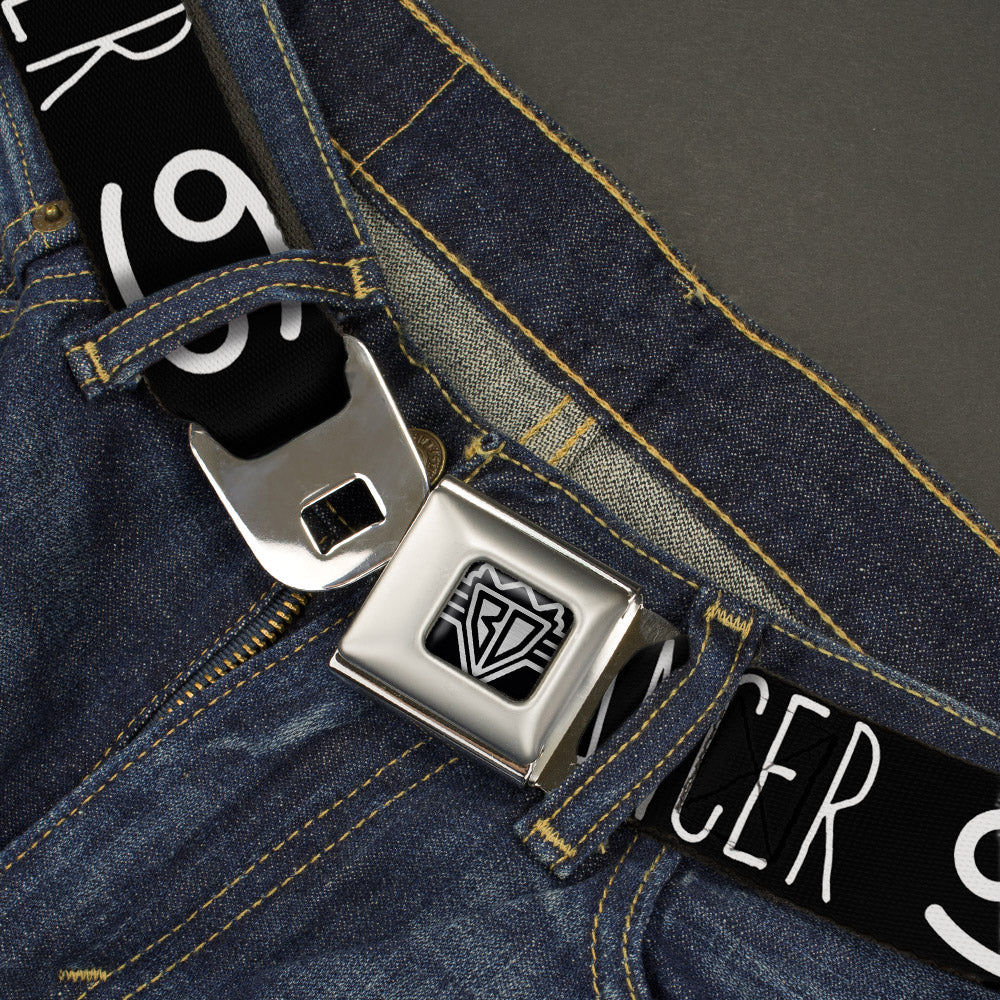 BD Wings Logo CLOSE-UP Full Color Black Silver Seatbelt Belt - Zodiac CANCER/Symbol Black/White Webbing Seatbelt Belts Buckle-Down