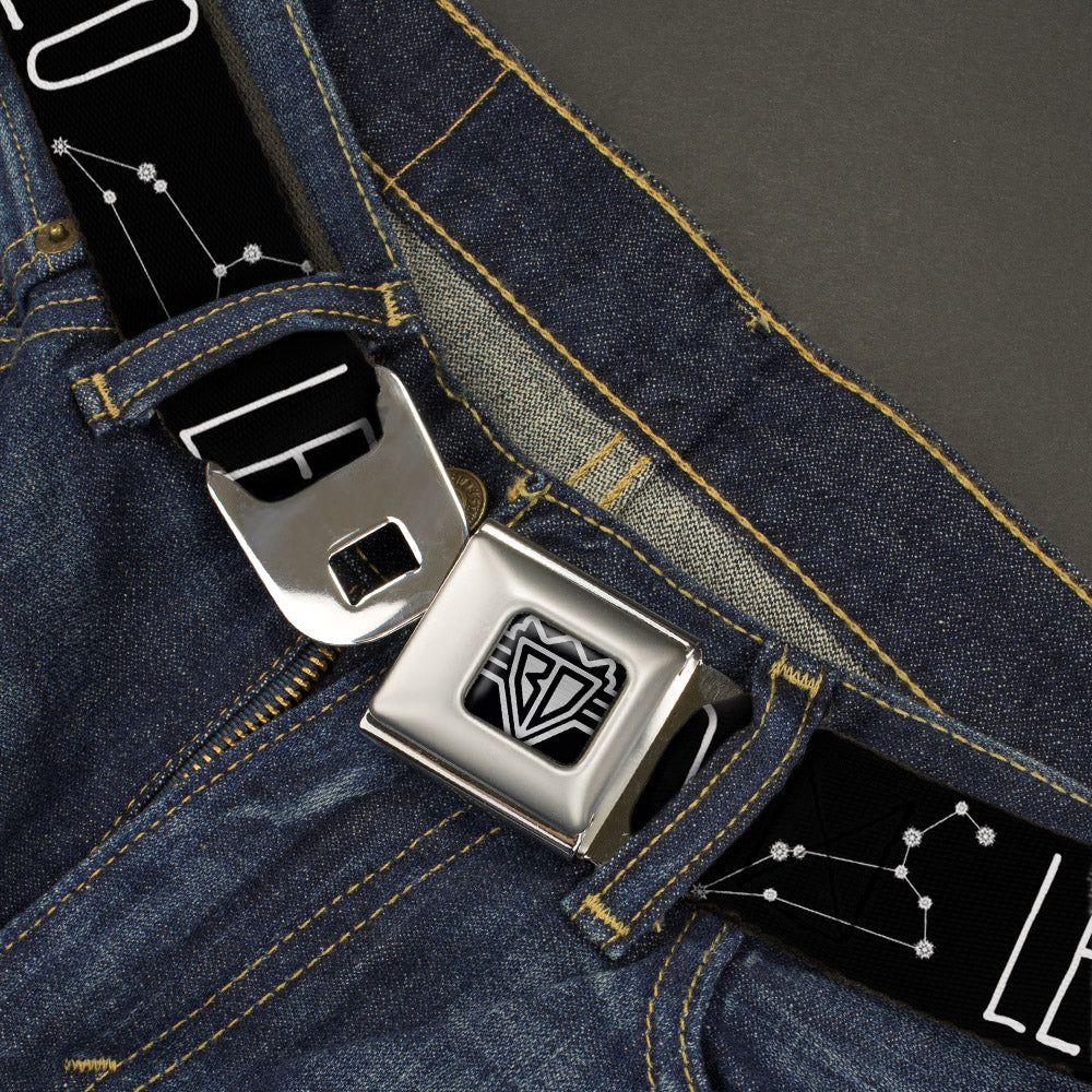 BD Wings Logo CLOSE-UP Full Color Black Silver Seatbelt Belt - Zodiac LEO/Constellation Black/White Webbing Seatbelt Belts Buckle-Down