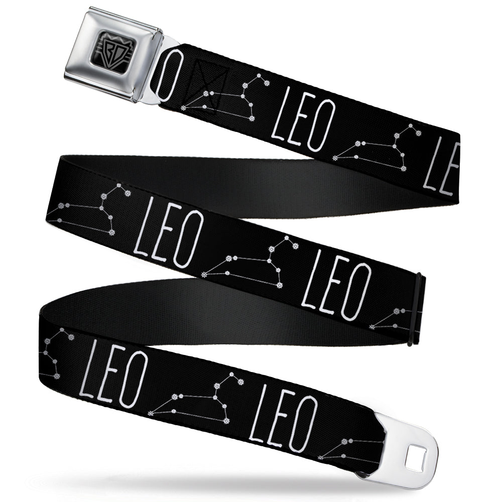 BD Wings Logo CLOSE-UP Full Color Black Silver Seatbelt Belt - Zodiac LEO/Constellation Black/White Webbing Seatbelt Belts Buckle-Down
