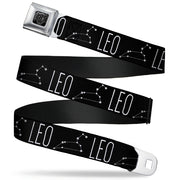 BD Wings Logo CLOSE-UP Full Color Black Silver Seatbelt Belt - Zodiac LEO/Constellation Black/White Webbing Seatbelt Belts Buckle-Down