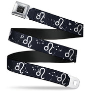 BD Wings Logo CLOSE-UP Full Color Black Silver Seatbelt Belt - Zodiac Leo Symbol/Constellations Black/White Webbing Seatbelt Belts Buckle-Down