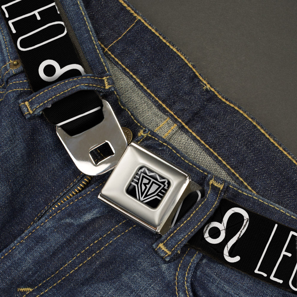 BD Wings Logo CLOSE-UP Full Color Black Silver Seatbelt Belt - Zodiac LEO/Symbol Black/White Webbing Seatbelt Belts Buckle-Down