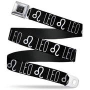 BD Wings Logo CLOSE-UP Full Color Black Silver Seatbelt Belt - Zodiac LEO/Symbol Black/White Webbing Seatbelt Belts Buckle-Down