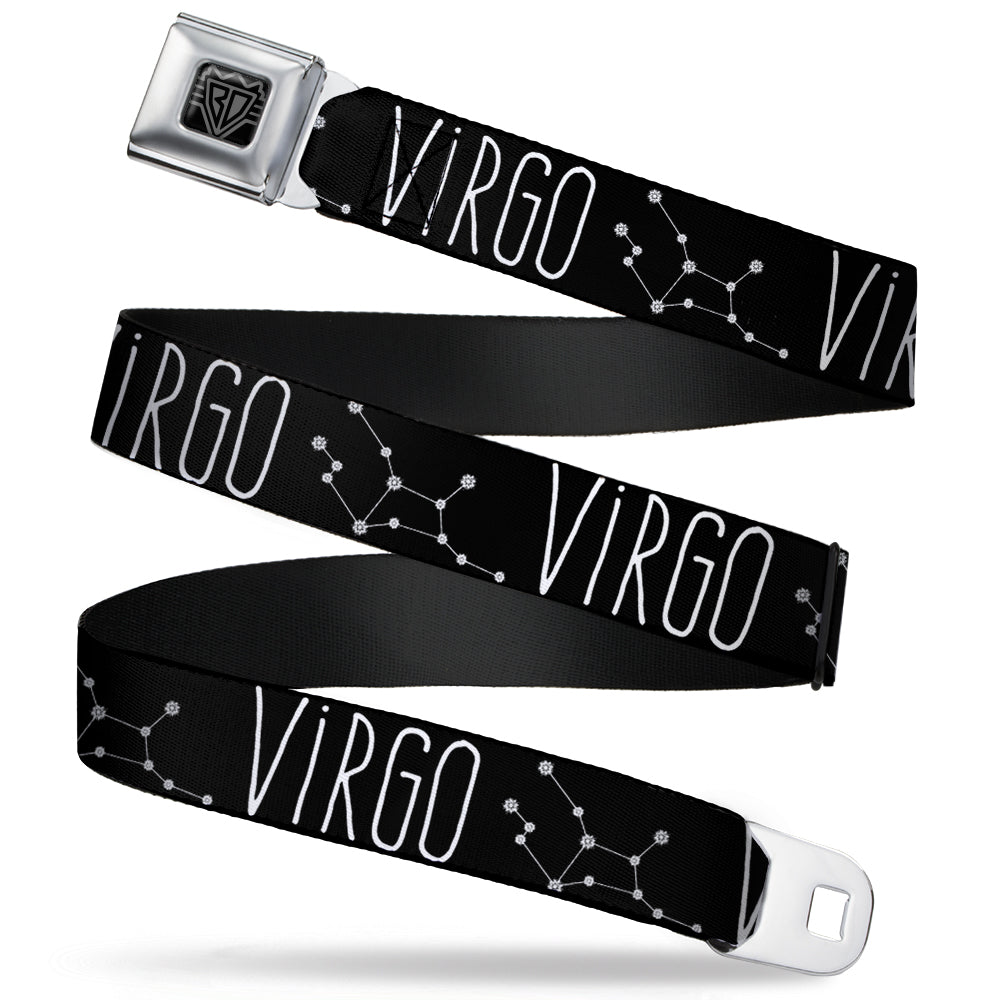 BD Wings Logo CLOSE-UP Full Color Black Silver Seatbelt Belt - Zodiac VIRGO/Constellation Black/White Webbing Seatbelt Belts Buckle-Down