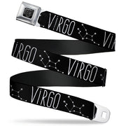 BD Wings Logo CLOSE-UP Full Color Black Silver Seatbelt Belt - Zodiac VIRGO/Constellation Black/White Webbing Seatbelt Belts Buckle-Down