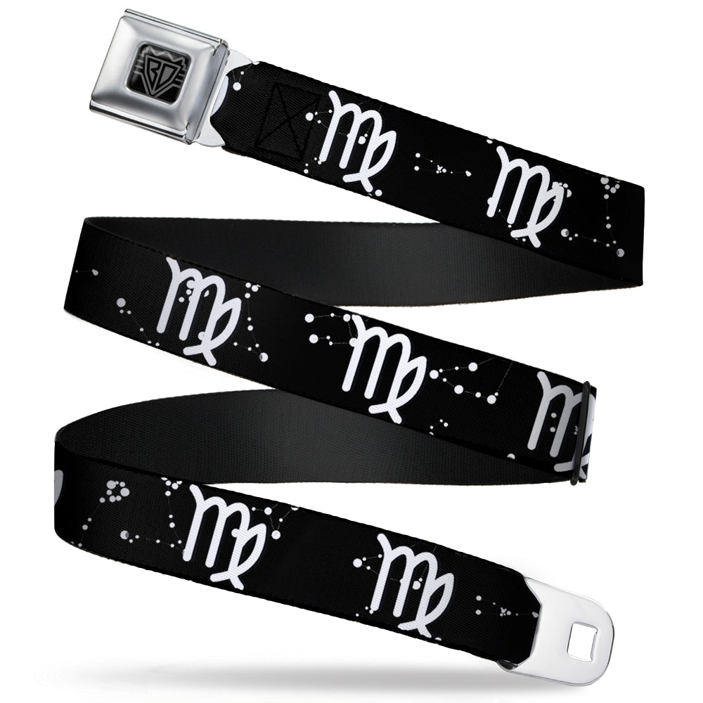 BD Wings Logo CLOSE-UP Full Color Black Silver Seatbelt Belt - Zodiac Virgo Symbol/Constellations Black/White Webbing Seatbelt Belts Buckle-Down