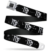 BD Wings Logo CLOSE-UP Full Color Black Silver Seatbelt Belt - Zodiac Virgo Symbol/Constellations Black/White Webbing Seatbelt Belts Buckle-Down