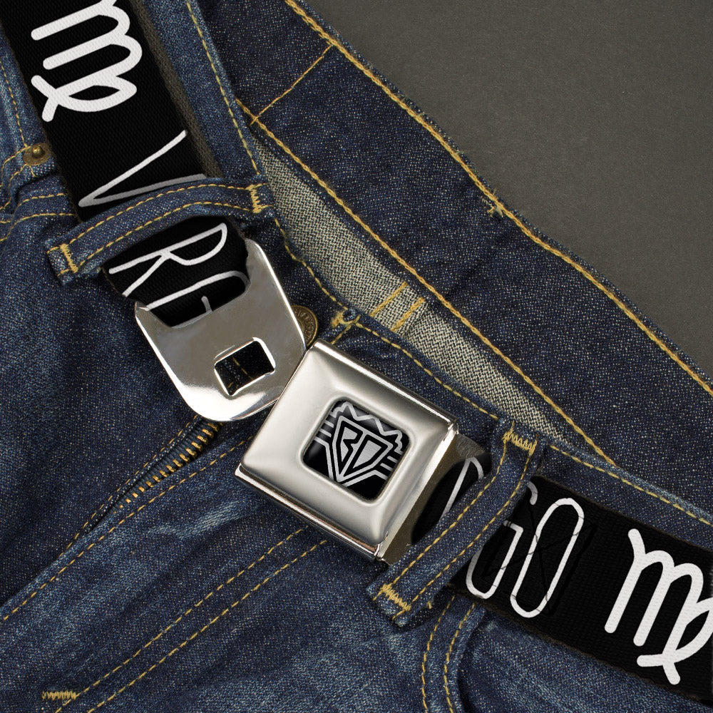 BD Wings Logo CLOSE-UP Full Color Black Silver Seatbelt Belt - Zodiac VIRGO/Symbol Black/White Webbing Seatbelt Belts Buckle-Down
