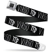BD Wings Logo CLOSE-UP Full Color Black Silver Seatbelt Belt - Zodiac VIRGO/Symbol Black/White Webbing Seatbelt Belts Buckle-Down