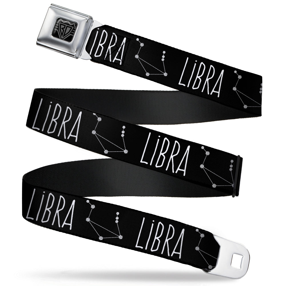 BD Wings Logo CLOSE-UP Full Color Black Silver Seatbelt Belt - Zodiac LIBRA/Constellation Black/White Webbing Seatbelt Belts Buckle-Down