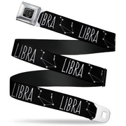 BD Wings Logo CLOSE-UP Full Color Black Silver Seatbelt Belt - Zodiac LIBRA/Constellation Black/White Webbing Seatbelt Belts Buckle-Down