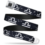 BD Wings Logo CLOSE-UP Full Color Black Silver Seatbelt Belt - Zodiac Libra Symbol/Constellations Black/White Webbing Seatbelt Belts Buckle-Down