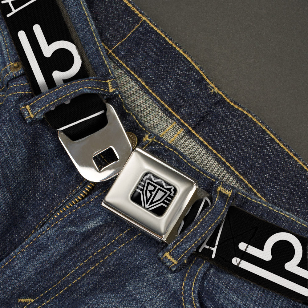 BD Wings Logo CLOSE-UP Full Color Black Silver Seatbelt Belt - Zodiac LIBRA/Symbol Black/White Webbing Seatbelt Belts Buckle-Down