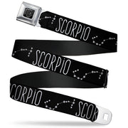 BD Wings Logo CLOSE-UP Full Color Black Silver Seatbelt Belt - Zodiac SCORPIO/Constellation Black/White Webbing Seatbelt Belts Buckle-Down