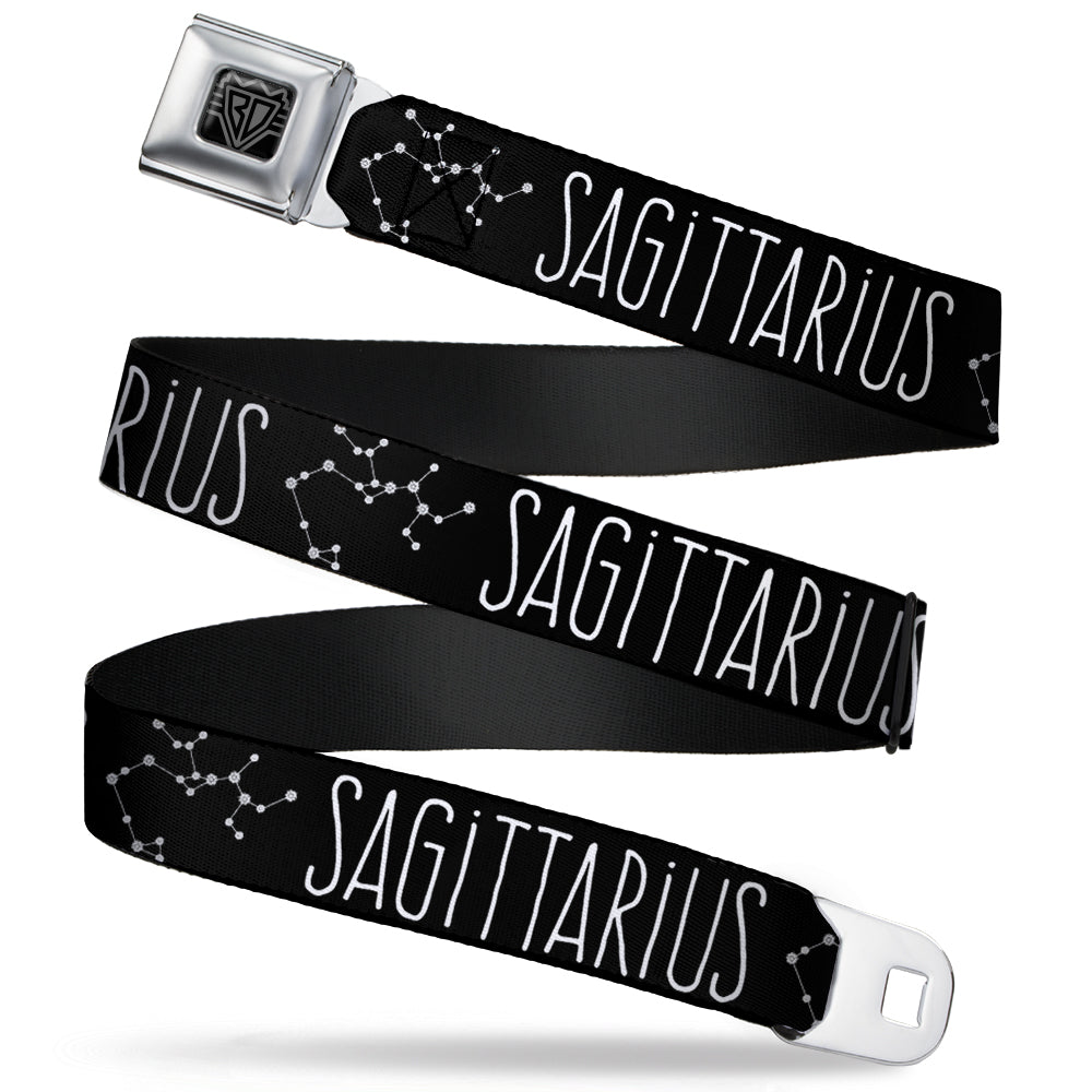 BD Wings Logo CLOSE-UP Full Color Black Silver Seatbelt Belt - Zodiac SAGITTARIUS/Constellation Black/White Webbing Seatbelt Belts Buckle-Down