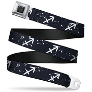 BD Wings Logo CLOSE-UP Full Color Black Silver Seatbelt Belt - Zodiac Sagittarius Symbol/Constellations Black/White Webbing Seatbelt Belts Buckle-Down