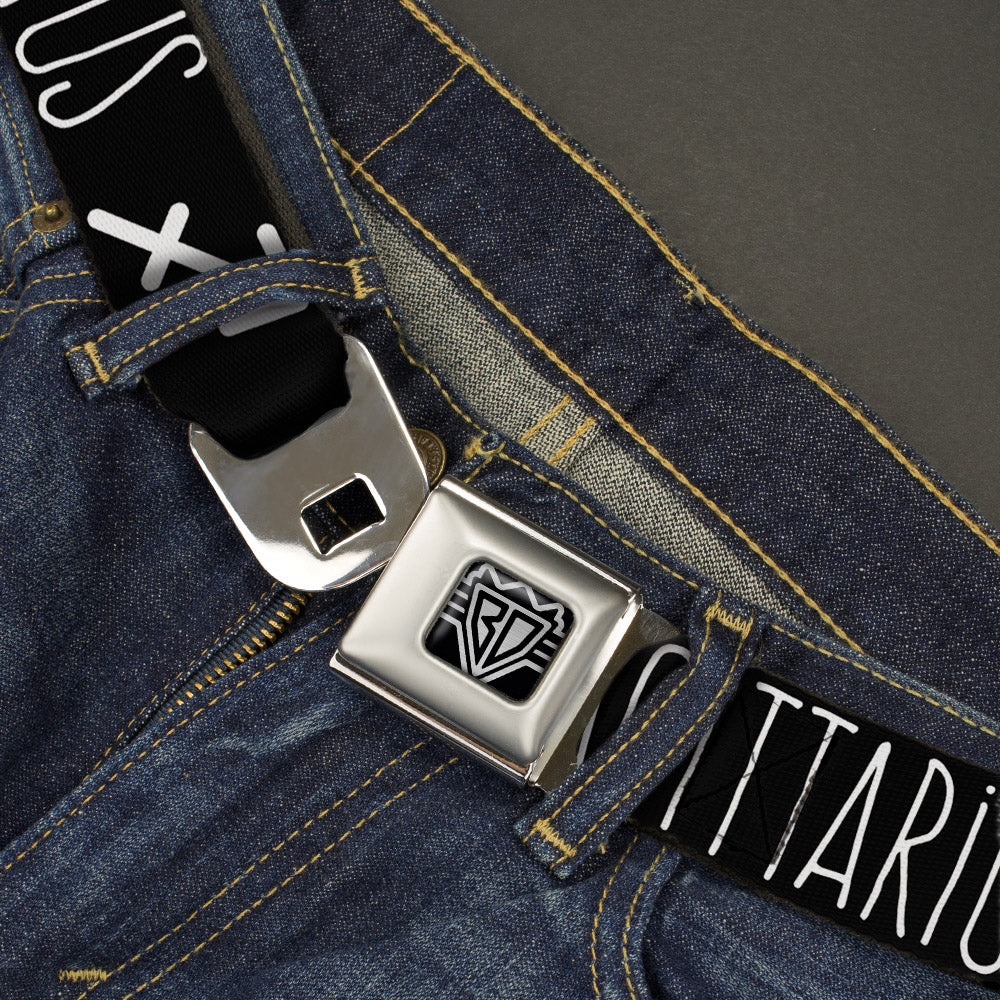 BD Wings Logo CLOSE-UP Full Color Black Silver Seatbelt Belt - Zodiac SAGITTARIUS/Symbol Black/White Webbing Seatbelt Belts Buckle-Down