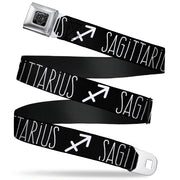 BD Wings Logo CLOSE-UP Full Color Black Silver Seatbelt Belt - Zodiac SAGITTARIUS/Symbol Black/White Webbing Seatbelt Belts Buckle-Down
