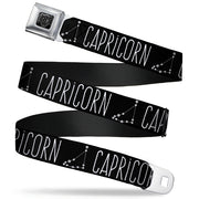 BD Wings Logo CLOSE-UP Full Color Black Silver Seatbelt Belt - Zodiac CAPRICORN/Constellation Black/White Webbing Seatbelt Belts Buckle-Down