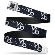 BD Wings Logo CLOSE-UP Full Color Black Silver Seatbelt Belt - Zodiac Capricorn Symbol/Constellations Black/White Webbing Seatbelt Belts Buckle-Down